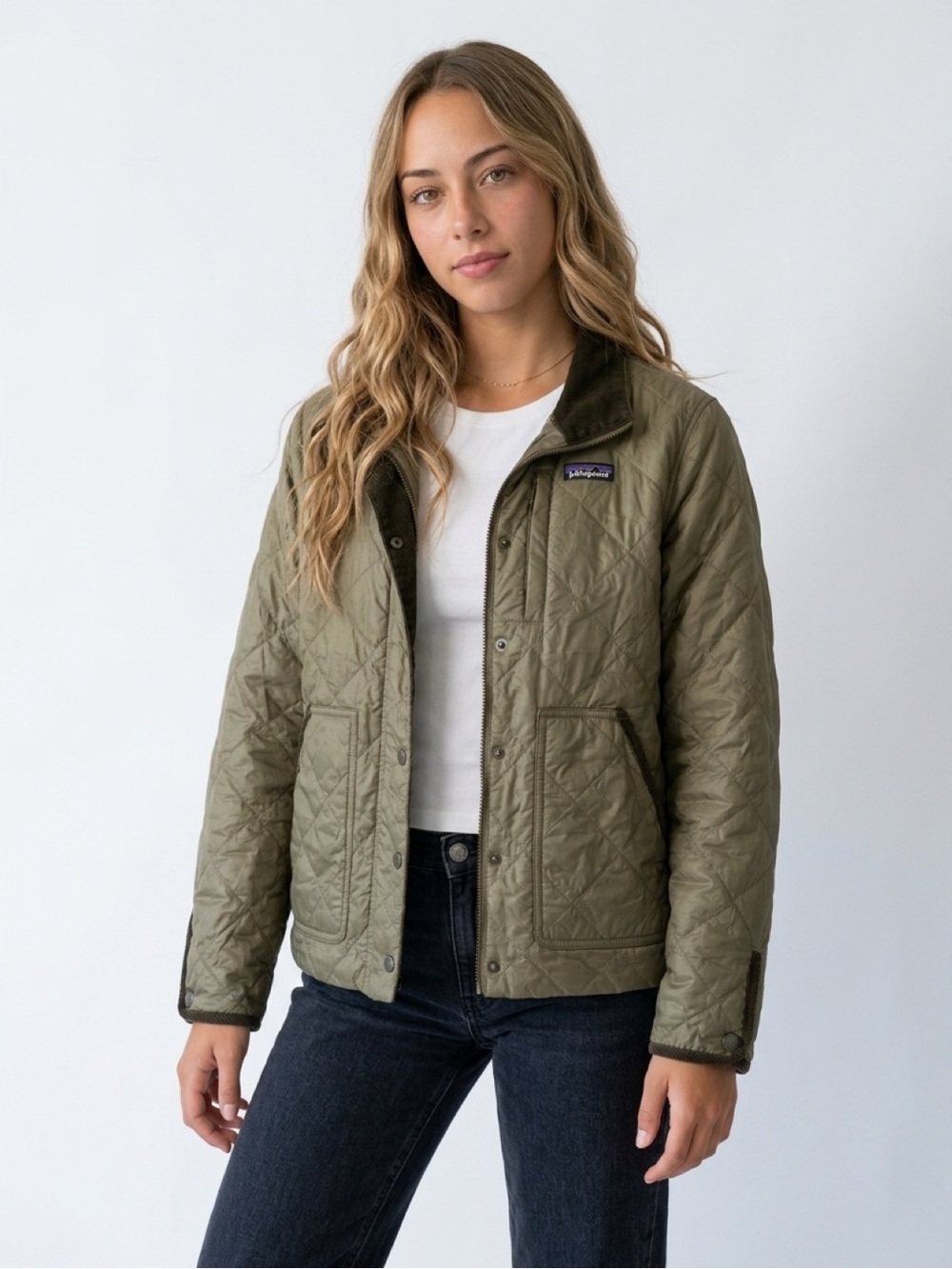 Patagonia Quilted Olive Green & Floral Jacket - Women's S Hiking Gear Fall